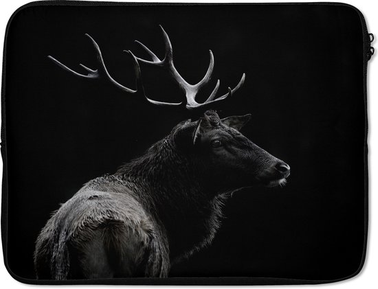 Housse pour ordinateur portable 17 pouces - Cerf - Zwart - Portrait - Bois - Animaux - Housse pour ordinateur portable