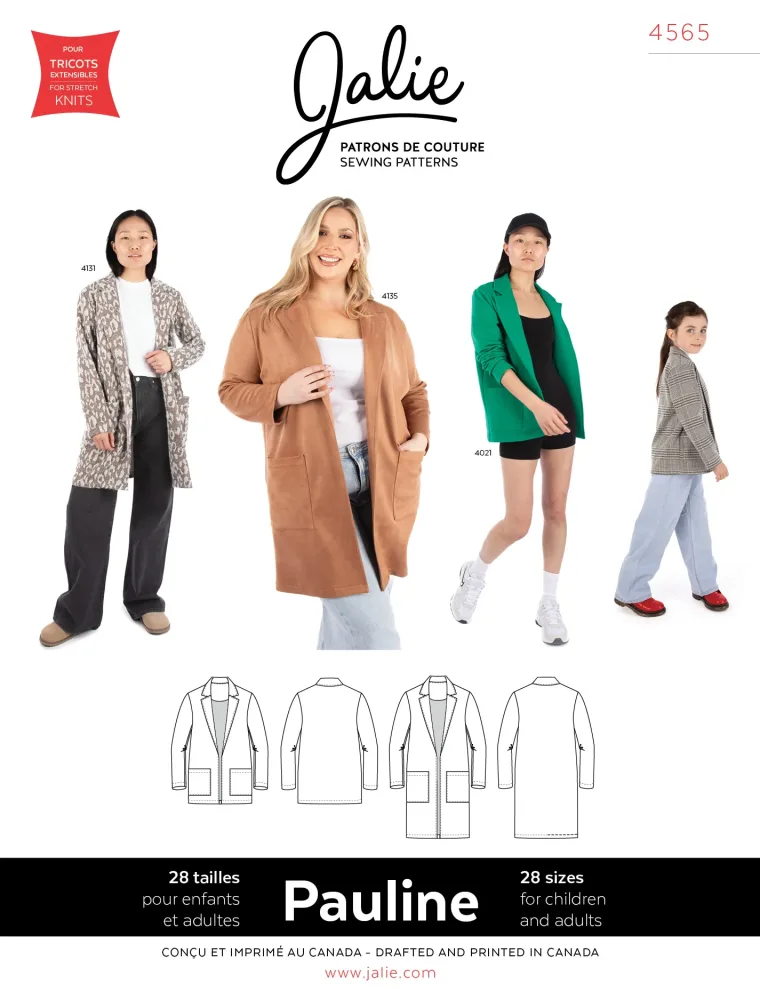 Cardigan ouvert style blazer PAULINE 4565 | Patron papier - Jalie