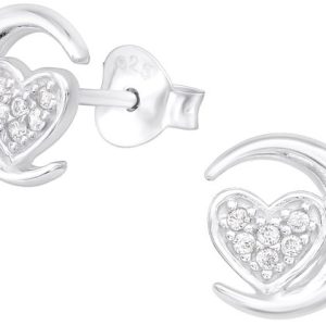 Joie|S – Boucles d’oreilles lune argentée avec coeur – 8 mm – zircone – boucles d’oreilles clous Joie|S – Boucles d’oreilles lune argentée avec coeur – 8 mm – zircone – boucles d’oreilles clous