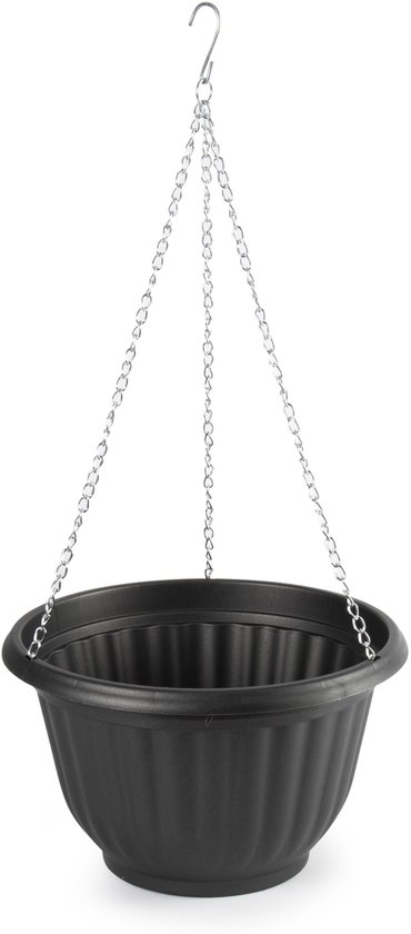 Jardinière Plasticforte - suspendue - plastique - anthracite - D25 x H15 cm - pot de fleurs sur chaîne