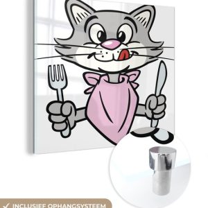 MuchoWow® Peinture sur verre 50×50 cm – Peinture acrylique sur verre – Chat – Couverts – Grijs – Photo sur verre – Peintures MuchoWow® Peinture sur verre 50×50 cm – Peinture acrylique sur verre – Chat – Couverts – Grijs – Photo sur verre – Peintures
