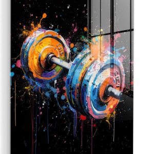 MuchoWow® Peinture sur verre 30×40 cm – Peinture sur verre acrylique – Graffiti – Sport – Fitness – Dumbbell – Gym – Photo sur verre – Décoration murale salon – Décoration murale chambre – Peintures