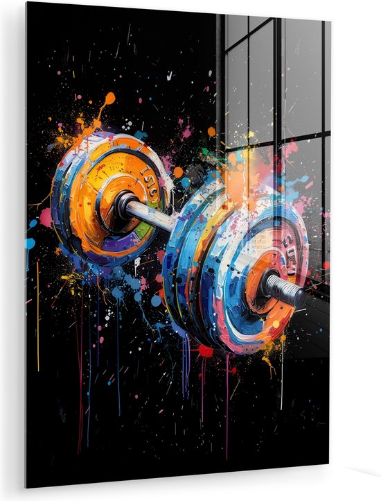 MuchoWow® Peinture sur verre 30x40 cm - Peinture sur verre acrylique - Graffiti - Sport - Fitness - Dumbbell - Gym - Photo sur verre - Décoration murale salon - Décoration murale chambre - Peintures