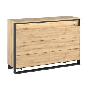 Commode 6 tiroirs KYRIA avec LED imitation Chene Commode 6 tiroirs KYRIA avec LED imitation Chene