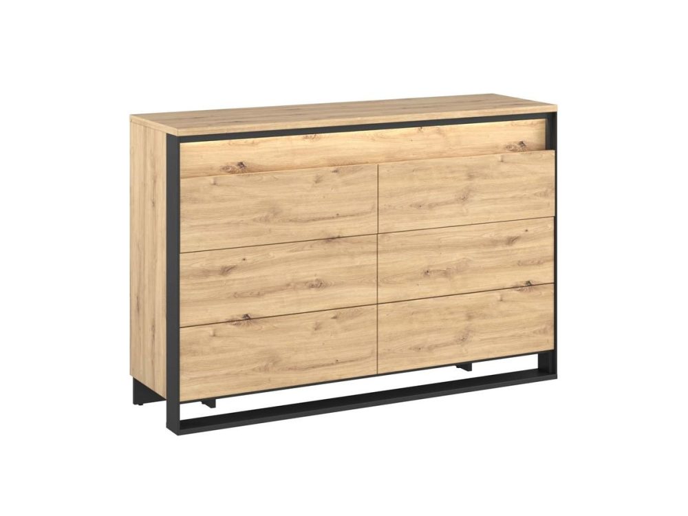 Commode 6 tiroirs KYRIA avec LED imitation Chene