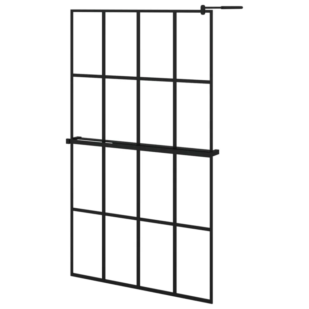 Walk-in Shower Wall with Shelf Black 118x190 cm ESG Glass&Aluminium – Image 2