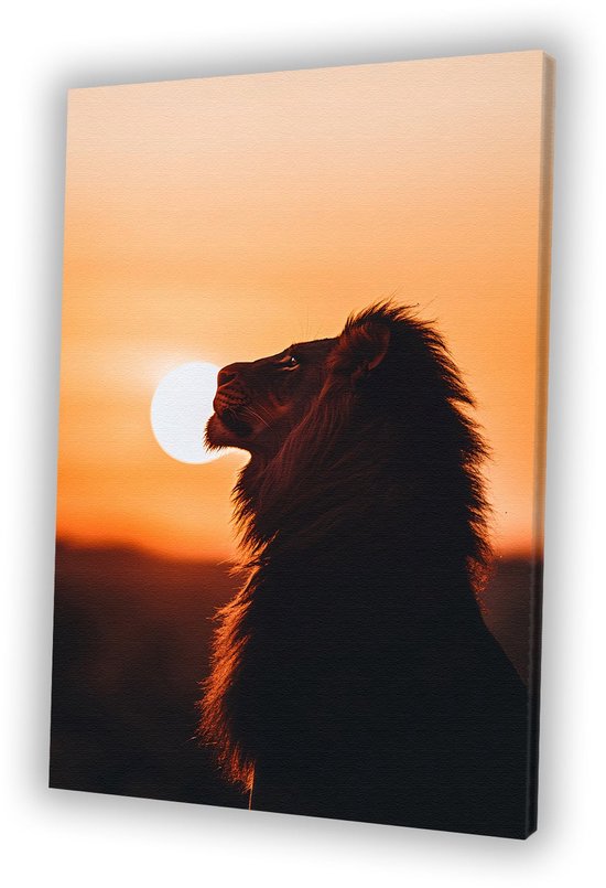 Lion au coucher du soleil - Peinture sur toile Lion - Peinture sur toile soleil - Silhouette - Décoration intérieure - Décoration chambre - toile 30x45 cm