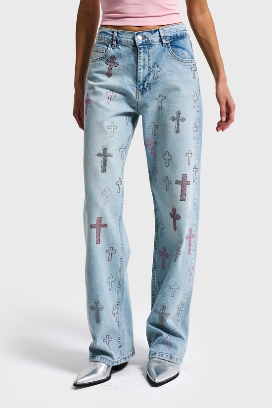 It's Basic - RHINESTONE LOOSE MID RISE JEANS