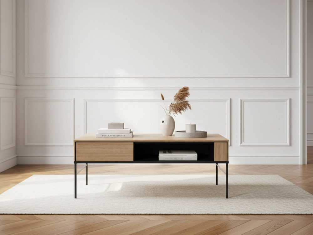 Table basse 110 cm VERONA effet chene avec niche – Image 2