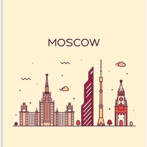 Illustration skyline ‘Moscou’ sur fond marron clair 80×120 cm Illustration skyline ‘Moscou’ sur fond marron clair 80×120 cm