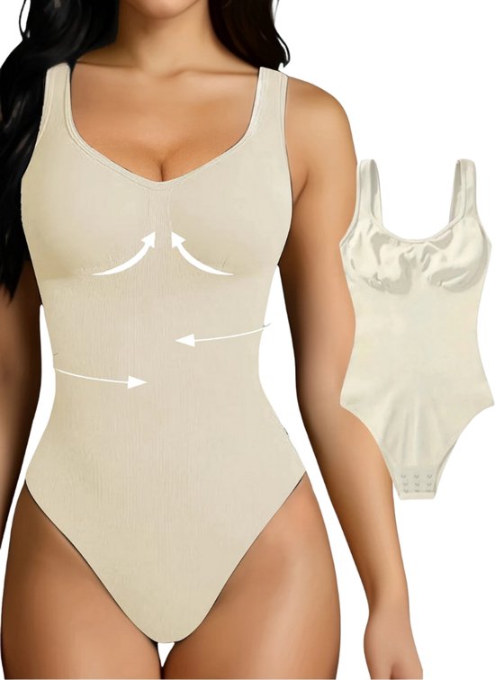 Nivard Bodysuit Dames - Jumpsuit - Corrigerend Ondergoed - Body plunge - Lingerie - Setje Vrouwen - Abrikoos - Maat M