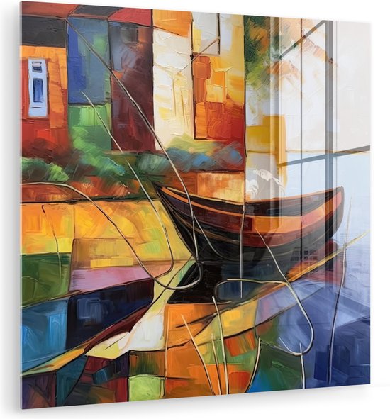 MuchoWow® Peinture sur Verre - Abstrait - Art - Bateau - Couleurs - 50x50 cm - Peintures sur Verre Acrylique - Photo sur Glas
