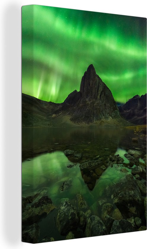 Image teintée de vert avec les aurores boréales 120x180 cm - Tirage photo sur toile (Décoration murale salon / chambre) XXL / Groot format!