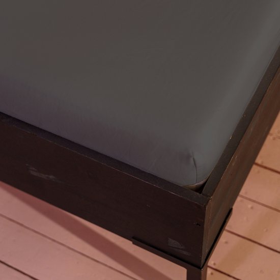Hoeslaken Kayori Shizu Splittopper en percale - 200 x 200 cm - 200 fils/cm² - Qualité hôtelière - Épaisseur du matelas : 12 cm - Anthracite