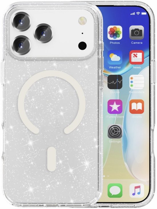 Housse YPCd Glitter avec MagSafe Adaptée pour Apple iPhone 17 Pro Max – Backcover TPU Flexible – Absorption des Chocs & Bords Surélevés – Transparent