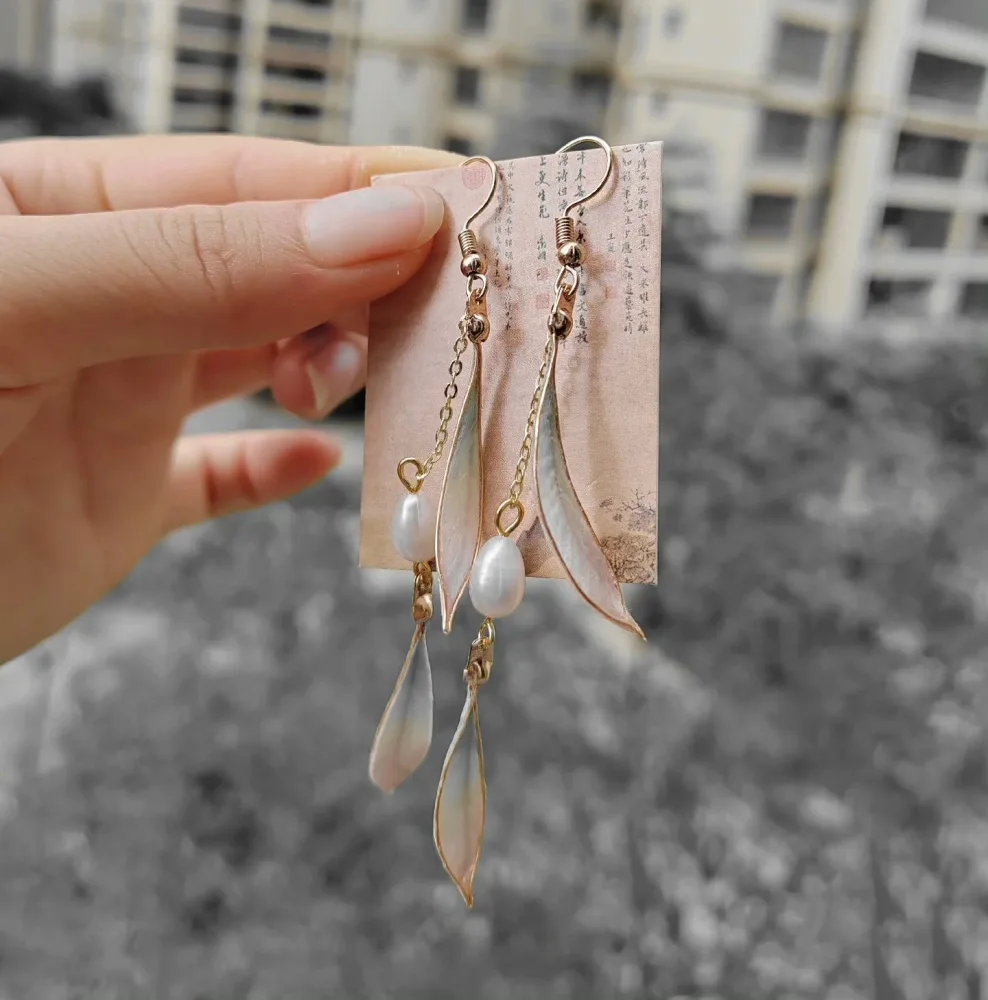 Ink Color Handmade Earrings - Silk Earrings(Ronghua) – Image 2