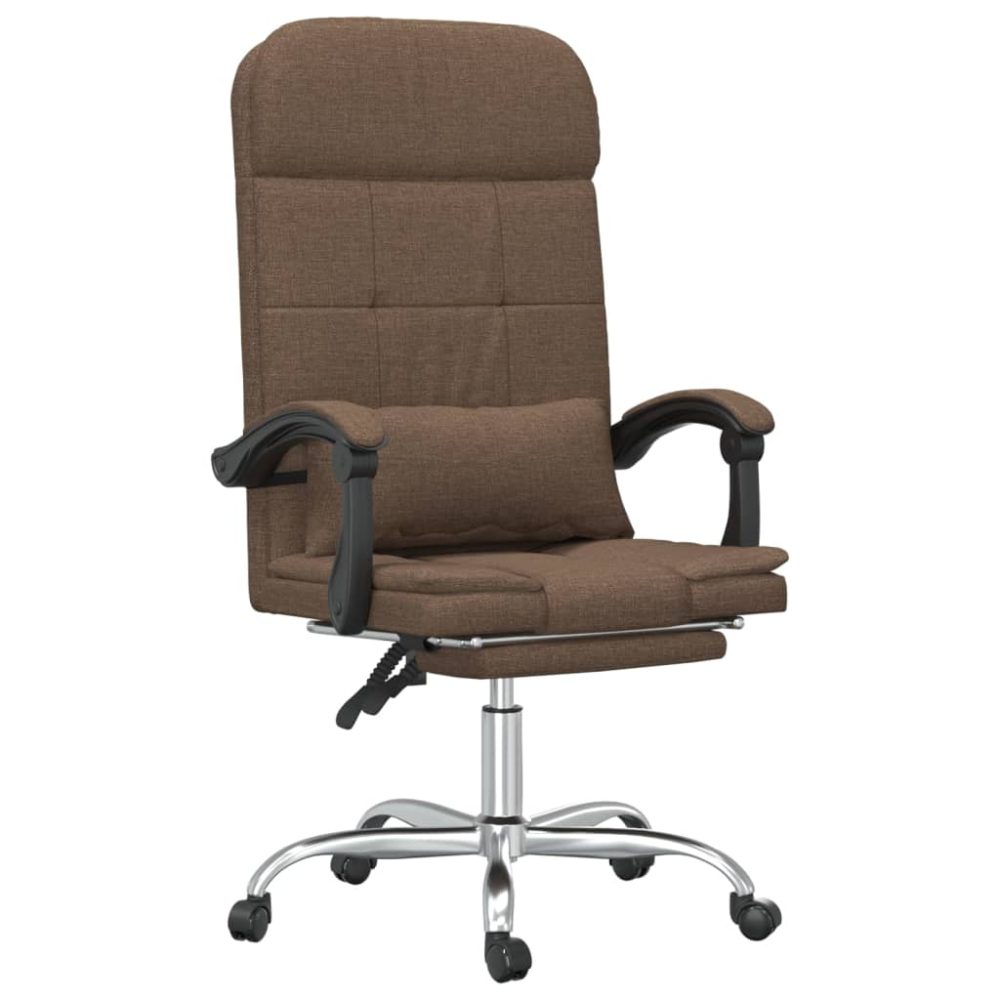 Massage Reclining Office Chair Brown Fabric – Image 2