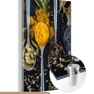 MuchoWow® Peinture sur Verre – Herbes – Cuillère – Épices – Zwart – Cuisine – 120×180 cm – Peintures sur Verre Acrylique – Photo sur Glas MuchoWow® Peinture sur Verre – Herbes – Cuillère – Épices – Zwart – Cuisine – 120×180 cm – Peintures sur Verre Acrylique – Photo sur Glas