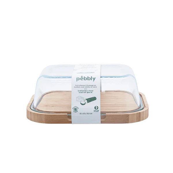 Plateau à fromage en bambou avec couvercle en verre Pebbly – Image 2
