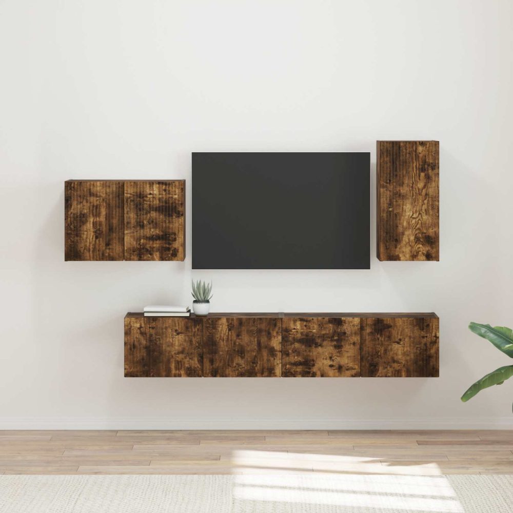 TV Wall Cabinet Set 4 pcs Smoked Oak Engineered Wood