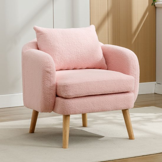 FloraGrace Fauteuil 71 X 72 X 71 Cm - Avec coussin d'assise et de dossier extra épais - Pour salon et chambre - Teddy - Rose
