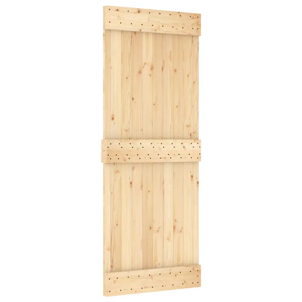 Sliding Door Natural and Black 80 x 210 cm Solid Pine Wood – Image 3
