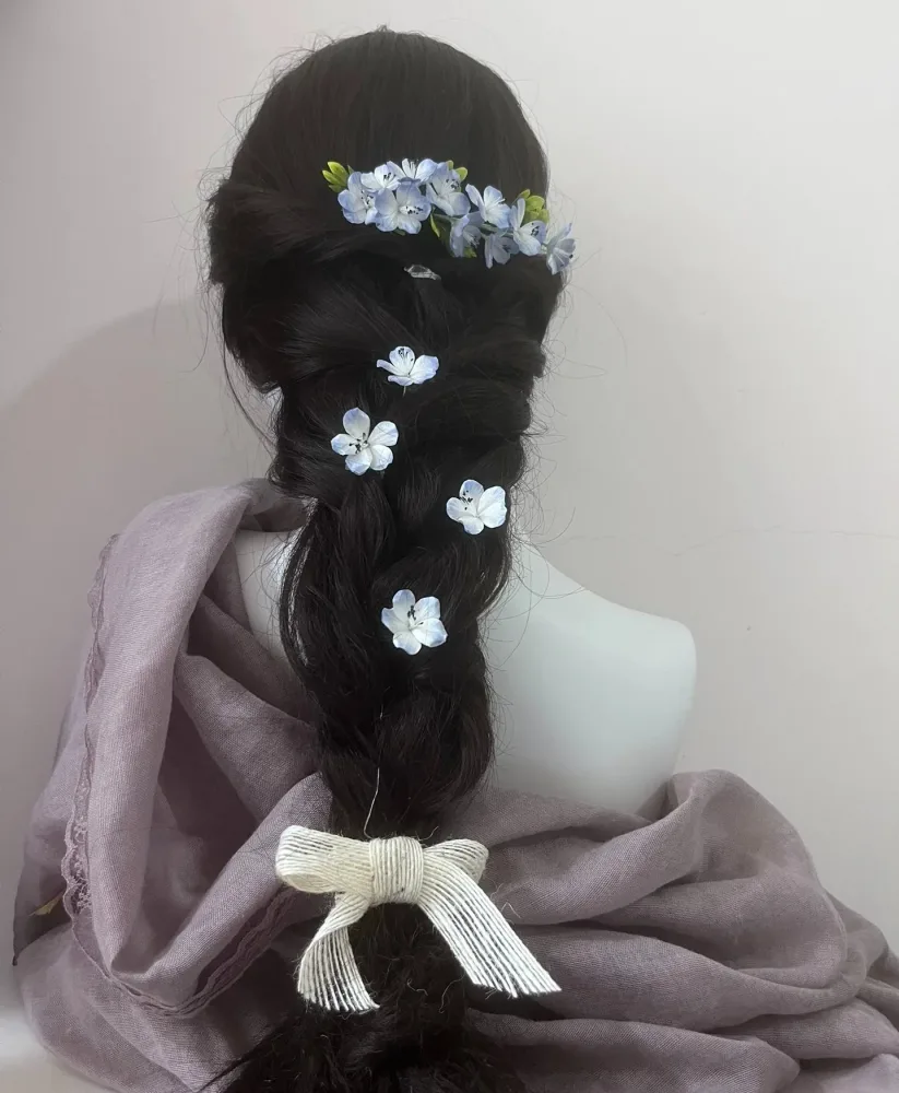 Delicate Handcrafted Blue & White Mulberry Silk Ronghua Hair Pin Set