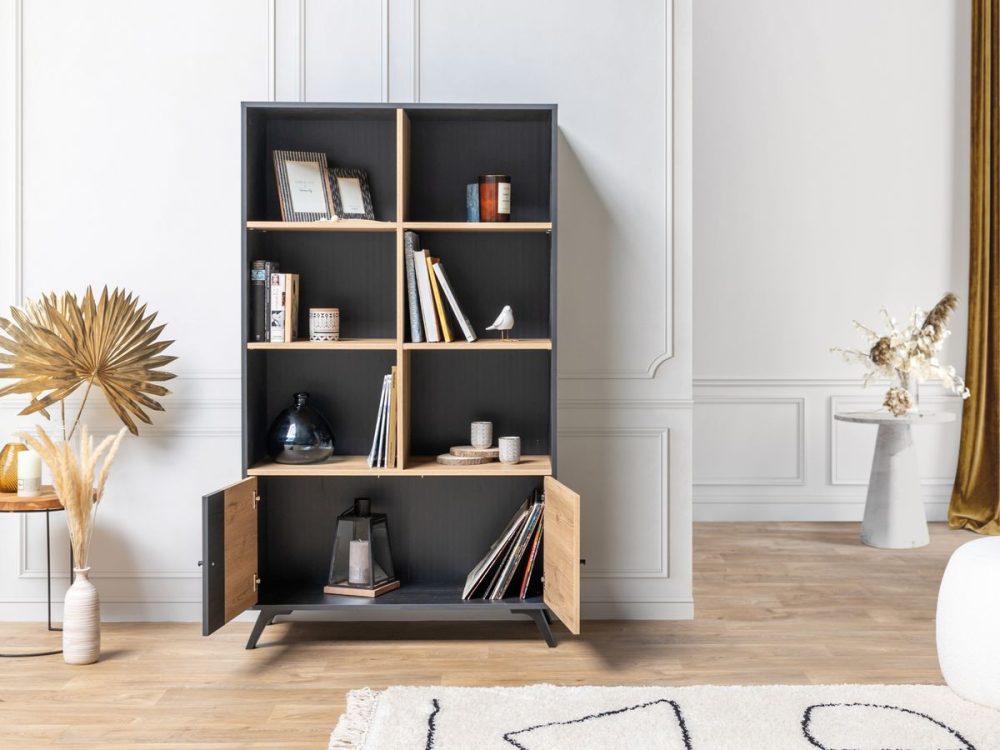 Bibliotheque H160 cm ROMY imitation chene et noir – Image 3