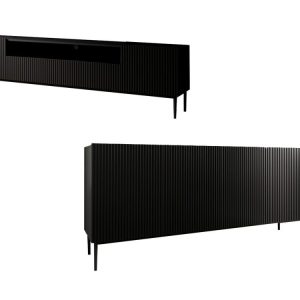 Ensemble KASHA avec Meuble TV 200 cm avec niche + Buffet 4 portes 200 cm pieds noirs