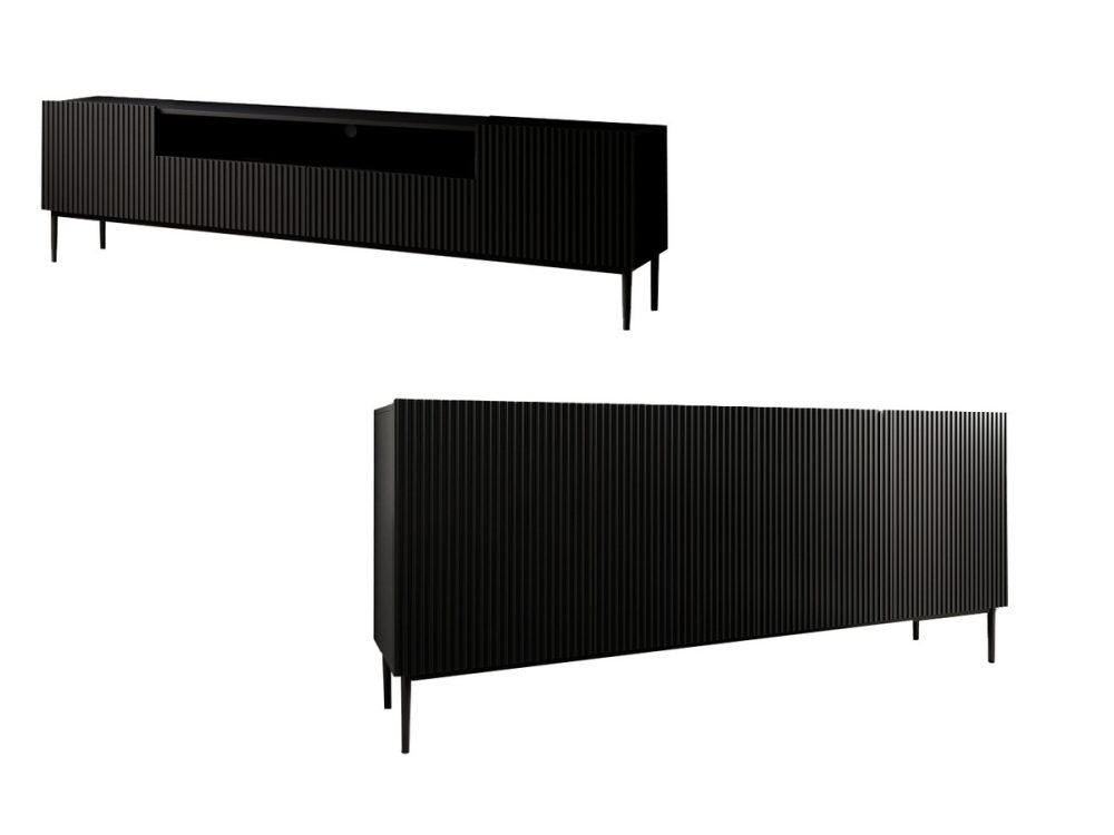 Ensemble KASHA avec Meuble TV 200 cm avec niche + Buffet 4 portes 200 cm pieds noirs