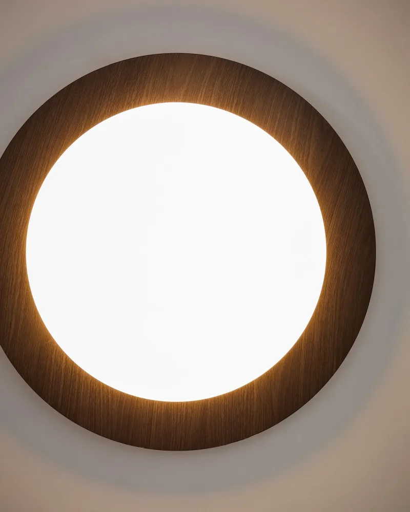 Deckenleuchte Novae aus gebürstetem Stahl in dunkler Holzoptik und mattiertem Glas, Ø 40 cm – Image 3