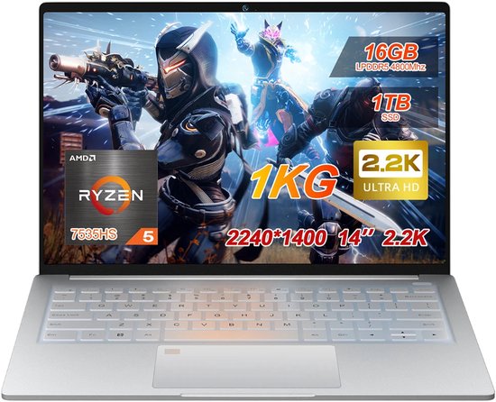 Ordinateur portable S14 14 pouces 2,2K 16:10 – AMD Ryzen 5 7535HS – 16 Go LPDDR5 – SSD NVMe 1 To – Batterie 60 Wh – Wi-Fi 6 – Lecteur d'empreintes digitales – Windows 11 – Argent