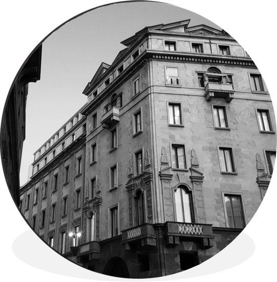 Façade d'image en Zwart et blanc du bâtiment sur la Piazza Meda à Milan cercle mural aluminium