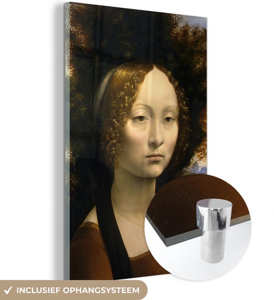 MuchoWow® Peinture sur verre 120x180 cm - Peinture sur verre acrylique - Ginevra de' Benci - Leonardo de Vinci - Photo sur verre - Peintures