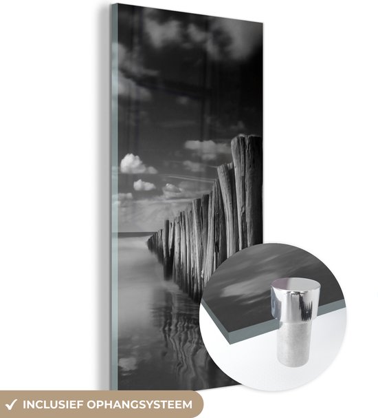 MuchoWow® Peinture sur verre 20x40 cm - Peinture sur verre acrylique - Tirage photo noir et blanc orageux - Photo sur verre - Peintures