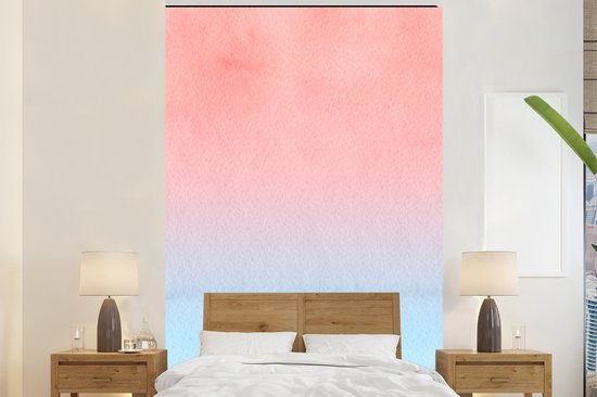 Oeuvre abstraite à l'aquarelle et débordement du rose au bleu clair 180x280 cm