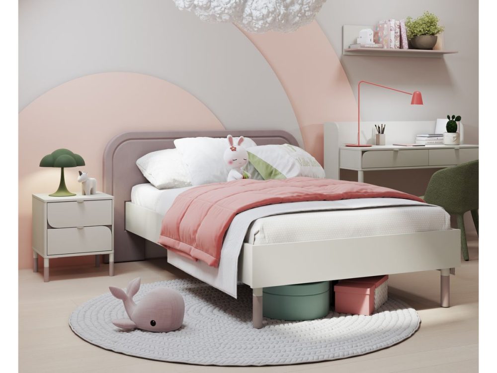 Ensemble lit enfant 120 x 200 cm BOREO avec bureau 2 tiroirs + chevet – Image 2