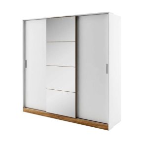 Armoire L220 cm ZENITA Blanc et chene Armoire L220 cm ZENITA Blanc et chene