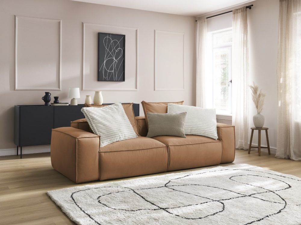 Canape droit fixe 3 places ultra moelleux BOHEME cuir vegan – Image 2