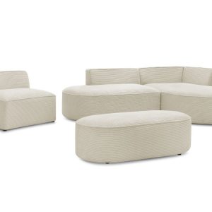 Canape d’angle fixe modulable ROUSSEAU velours cotele avec 1 chauffeuse et 1 pouf Canape d’angle fixe modulable ROUSSEAU velours cotele avec 1 chauffeuse et 1 pouf