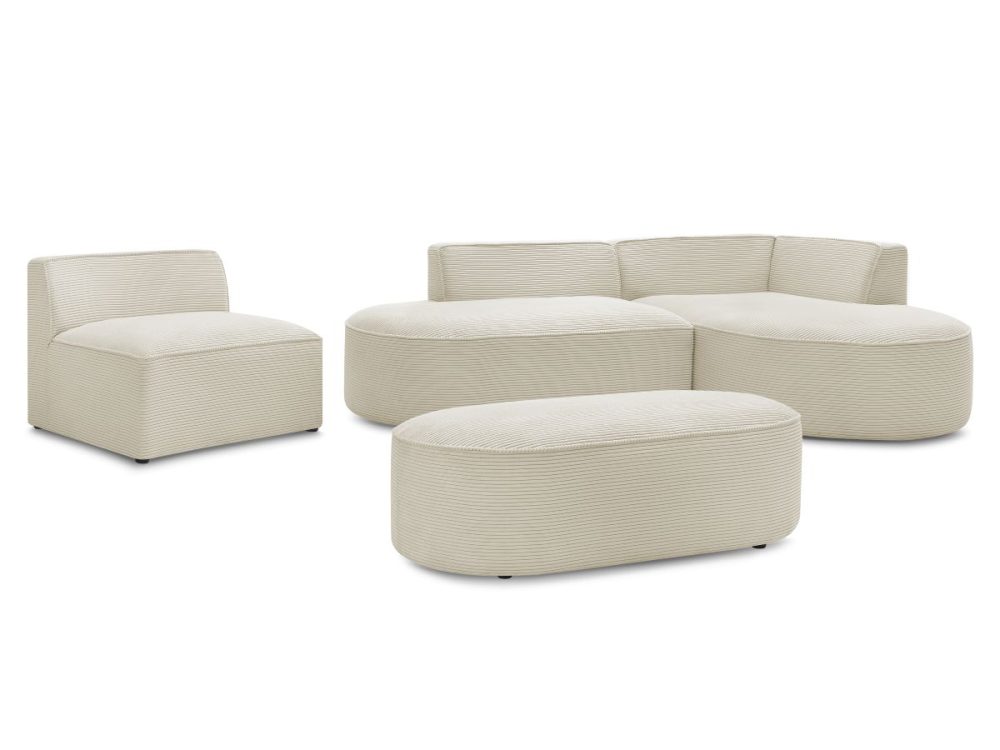 Canape d'angle fixe modulable ROUSSEAU velours cotele avec 1 chauffeuse et 1 pouf