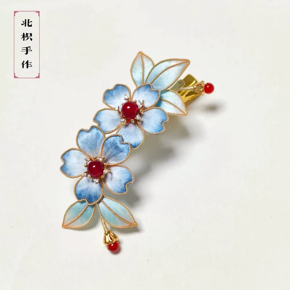 Handmade Ronghua Blue Hair Clip - Luxurious Silk Floral Hair Accessory – Image 2