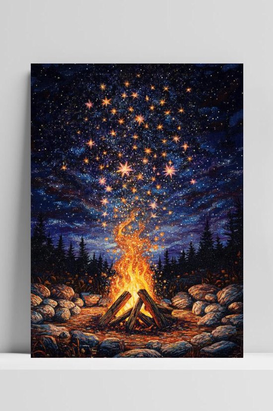 Panneau mural métallique Kampvuur Starry Night - Affiches Nature - Art - Nuit - Panneau mural métallique - Met Système d'accrochage - Dibond aluminium 3 mm - DBS6601KMD - Format 50 x 70 cm