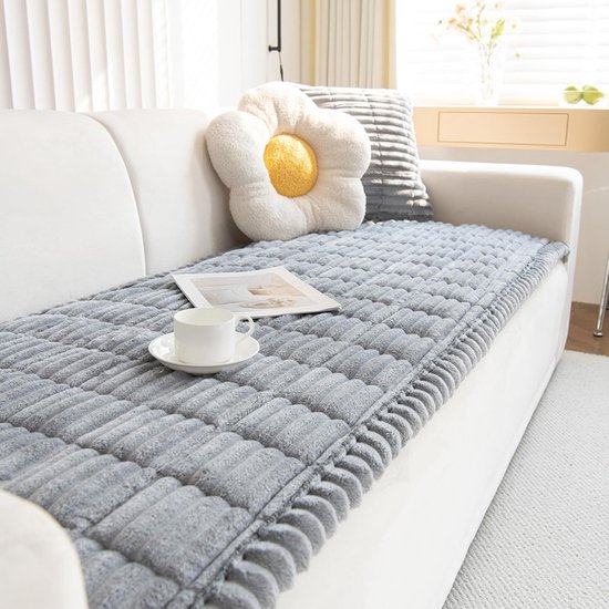 Housse de canapé en velours côtelé épaisse et douce - Antidérapante et lavable - Protection de meuble universelle pour canapé 2-3-4 places - Gris clair, 70*150 cm