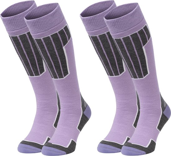 NOMAD® Chaussettes de ski Essentielles, paquet de 2 | 39/42 Lilas | Chaussettes chaudes Femme / Homme | Chaussettes d'intérieur / Marche / Sport | Bas de genou | Bon transport de l'humidité