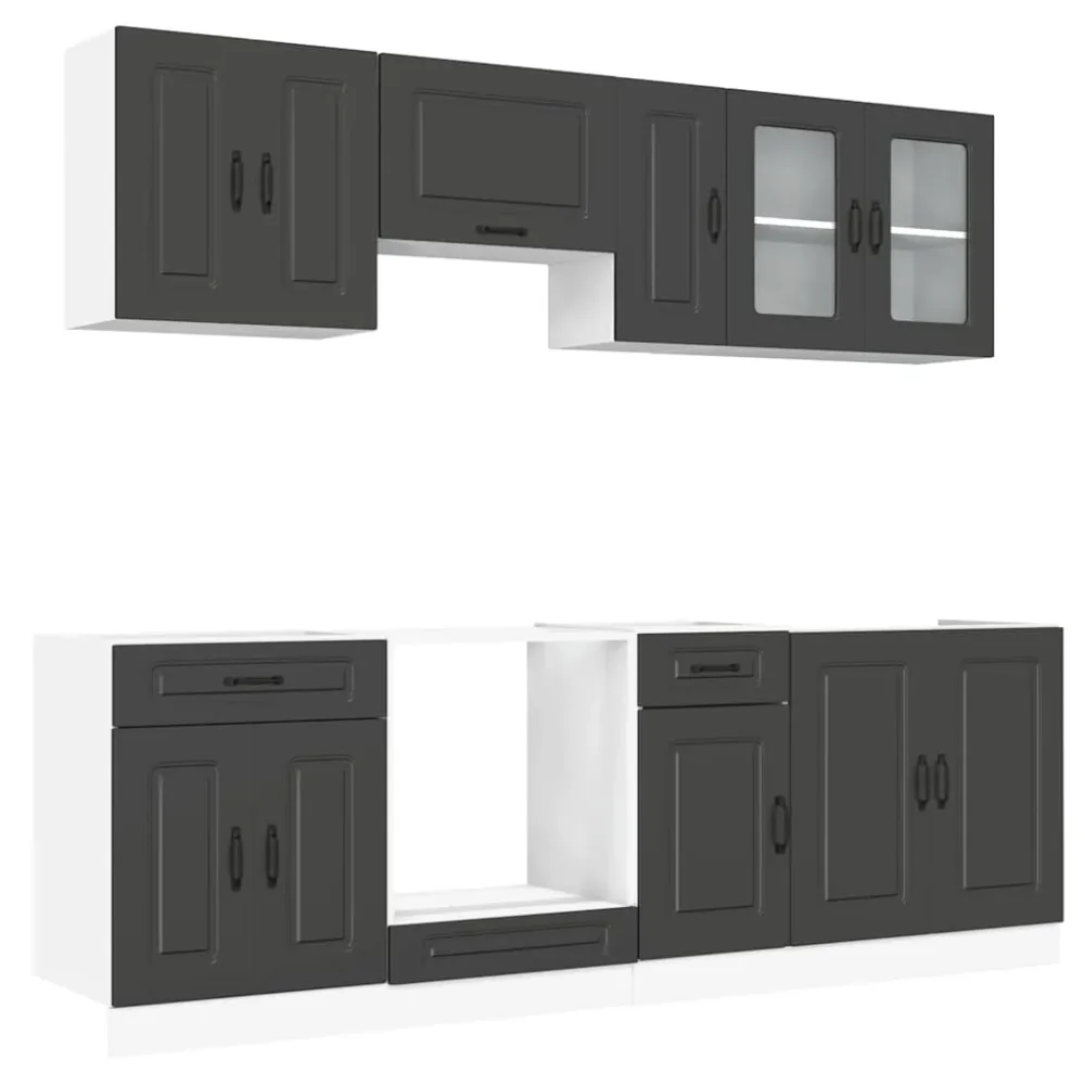 8 Piece Kitchen Cabinet Set Kalmar Black Engineered Wood – Image 2