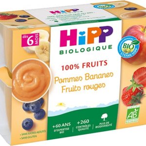 HiPP 100% Fruits Pommes Bananes Fruits Rouges Dès 6 Mois Bio 4 Pots HiPP 100% Fruits Pommes Bananes Fruits Rouges Dès 6 Mois Bio 4 Pots