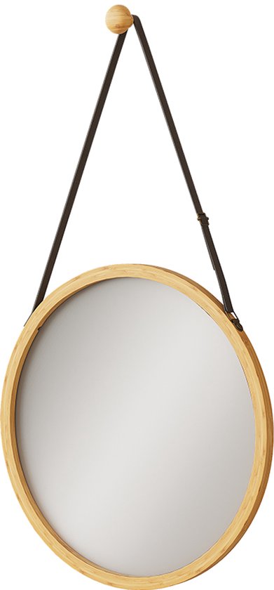 Miroir de salle de bain Vicco Mirno – 38 x 38 cm avec sangle réglable en Bamboe