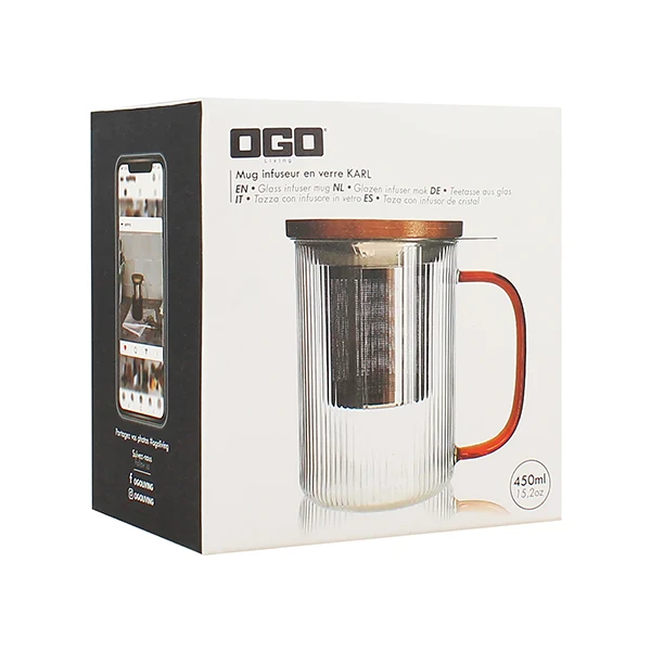 Tisanière mug Karl en verre borosilicate anse ambrée 475 ml Ogo – Image 3