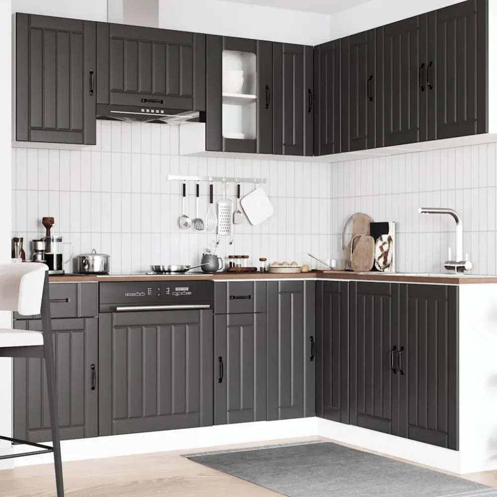 11 Piece Kitchen Cabinet Set Lucca Black Engineered Wood – Image 3